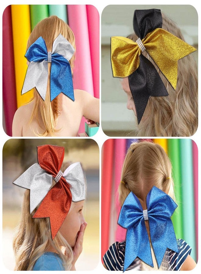 Hipcheer Large Glitter Silver Cheer bow, Hipcheer 8 Inch Large Jumbo Cheer Hair Bows Ponytail Holder Elastic Band Handmade for Cheerleaders Teen Girls College Sports (Glitter Silver) - Image 2